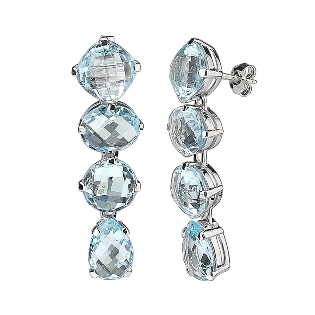 Blue Topaz Sterling Silver Multi Stone Genuine Long Drop & Dangle Earrings